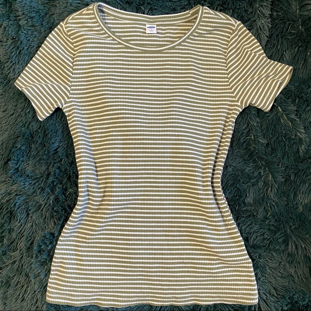green and white striped ribbed top